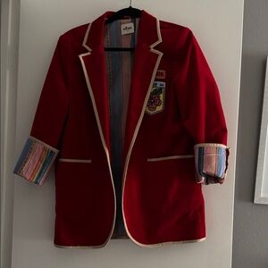 Stylish Red Blazer with Embroidered Patch